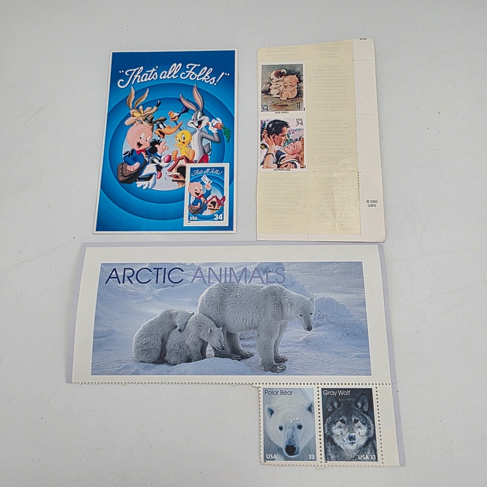 Vintage USPS Stamp Collection Looney Tunes Arctic Animals American Illustrators